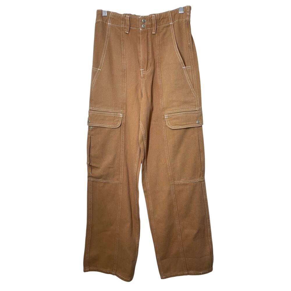 Signature8 Twill Cargo Pants Wide Leg New Tan Small Womens Carpenter Wide Leg